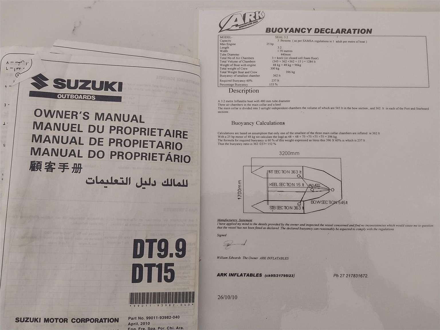 3,2 Mark rubber duck with 15hp Suzukie motor