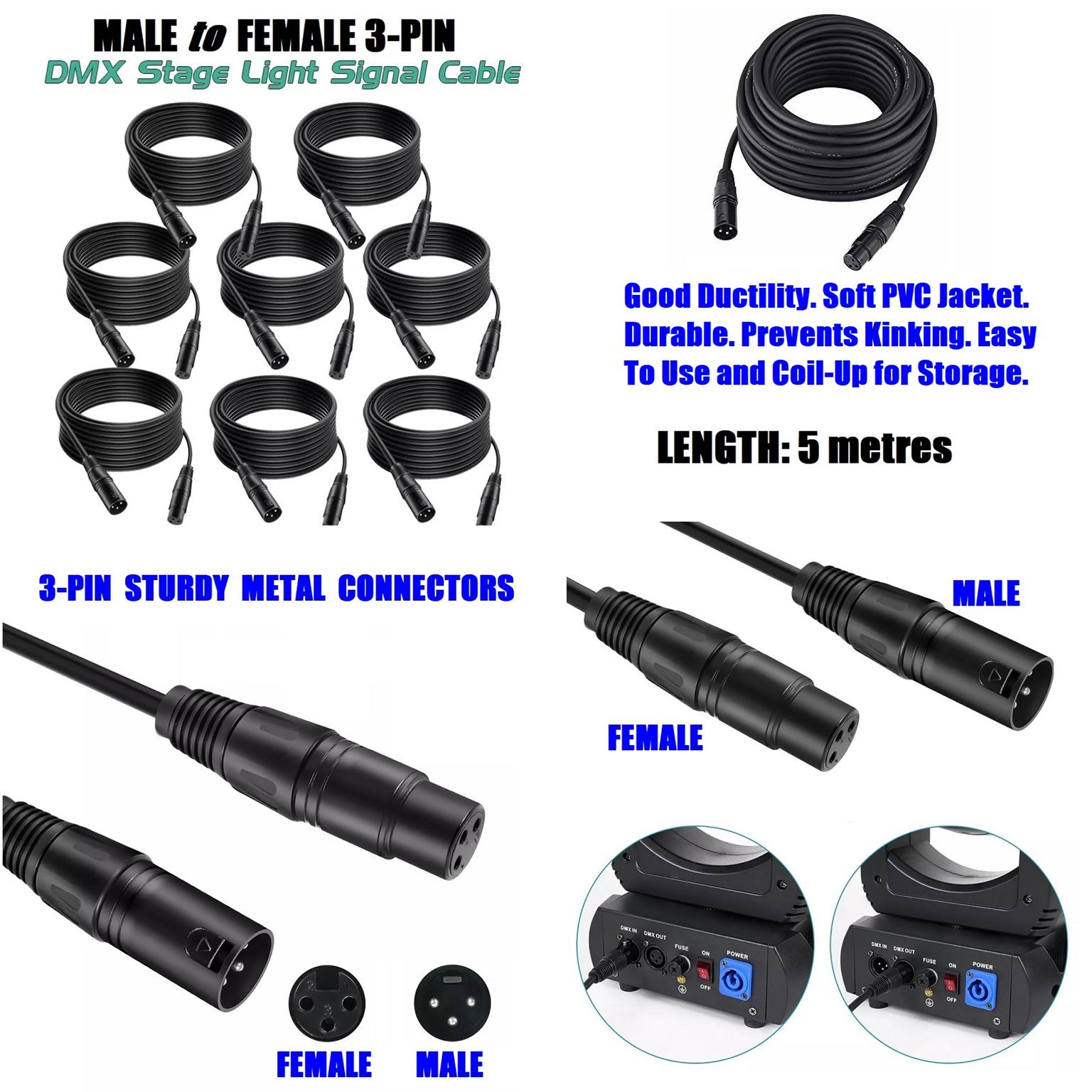 DMX512 Cable 3Pin 10m XLR Male to Female for Audio, Sound, Visual Equipment. NEW