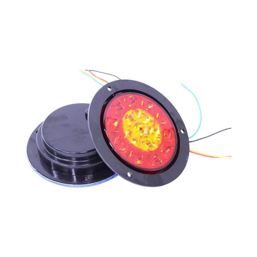 Universal Round Tail Light with Chrome Surround – 16 SMD Red & Yellow – 14cm Diameter