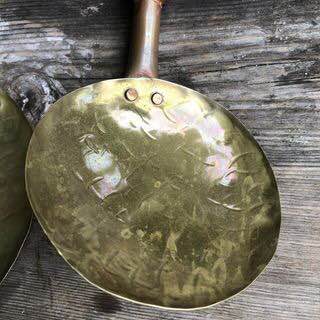 Rare Rustic Hammered Brass/Copper Utensils Set
