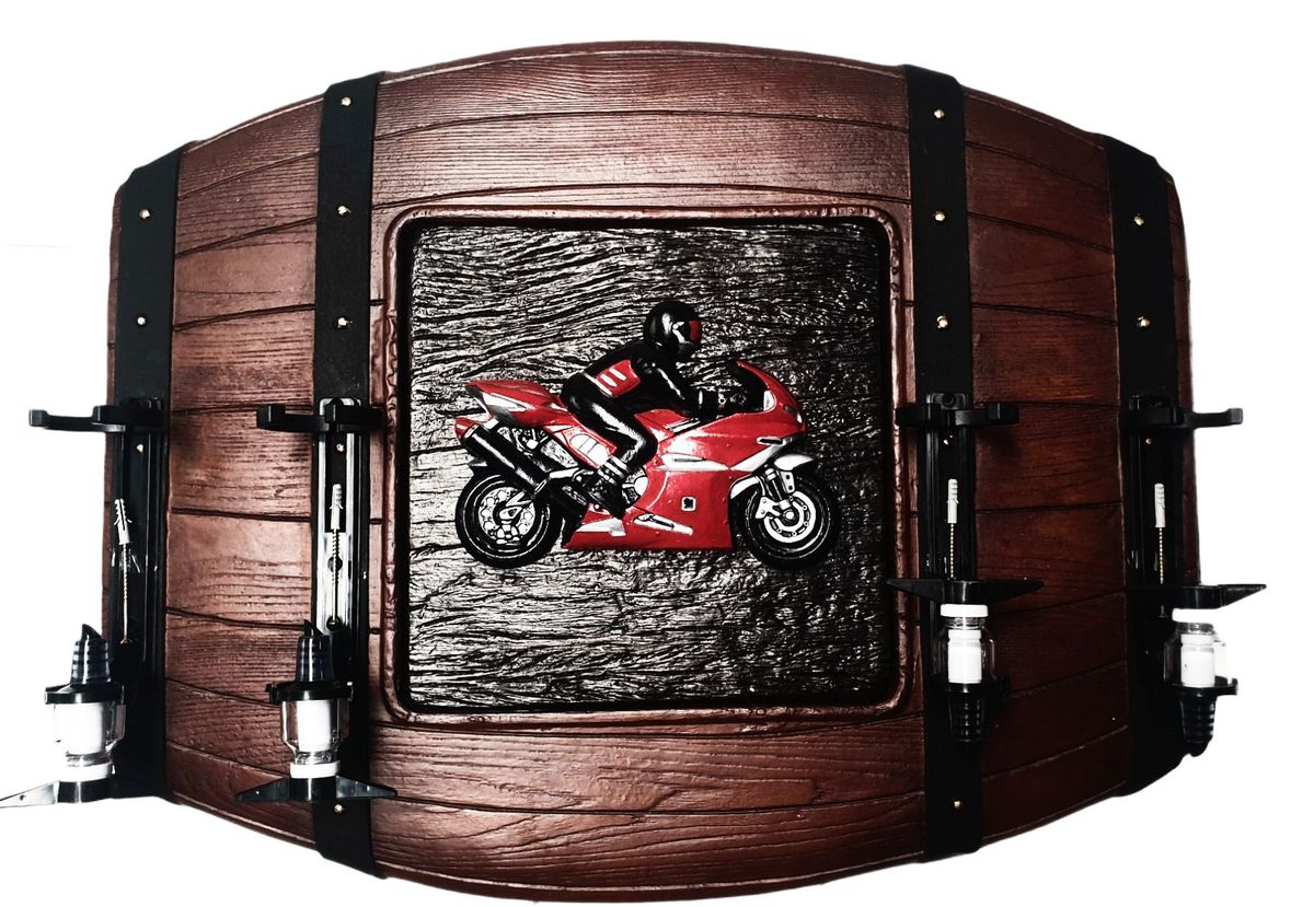 Liquor Dispensers: Red SuperBike Flat Barrel With 4 Optics. Brand New Products.