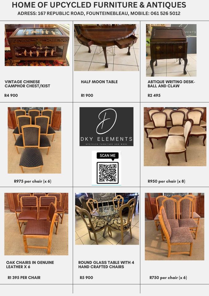 Leather couches, chairs, and other antique items