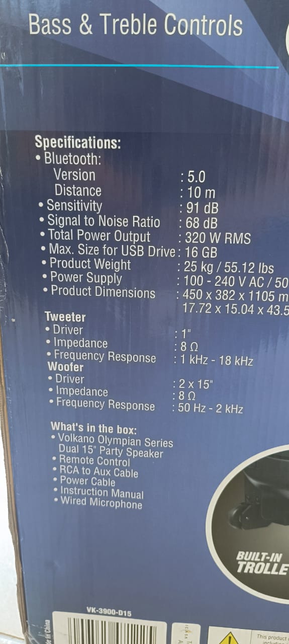 Volkano Olympian Series Bt Party Speaker Vk-3900-d15