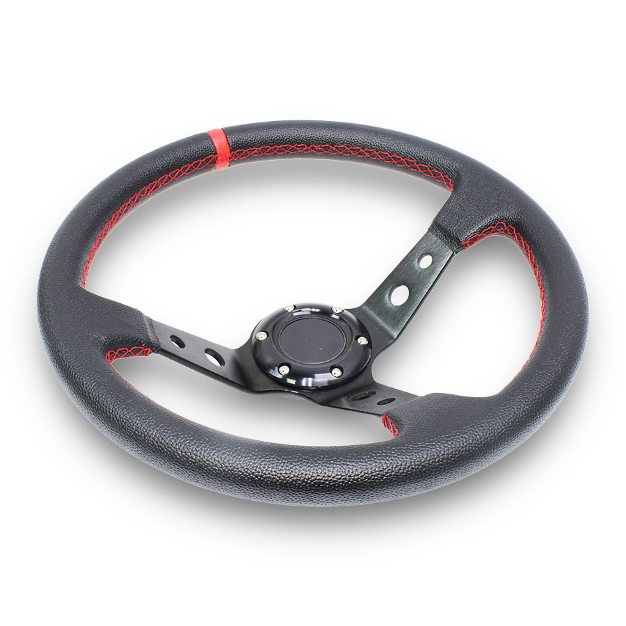 GripForge Concave Black & Red Drift PU Leather Steering Wheel (350mm)