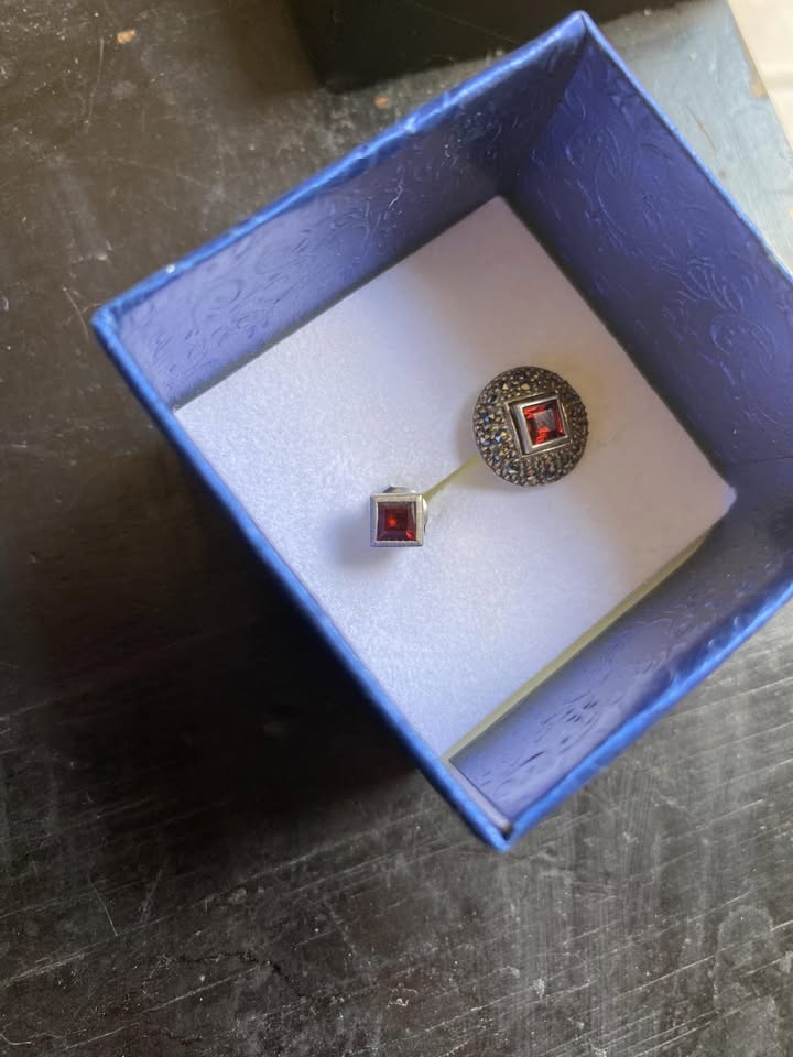 Vintage garnet and marcasite sterling silver earrings Vintage garnet and marcasite sterling silver earrings