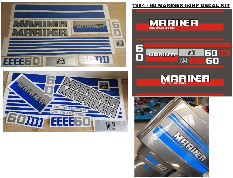1984 Mariner 60 outboard motor decals stickers vinyl cut graphics sets
