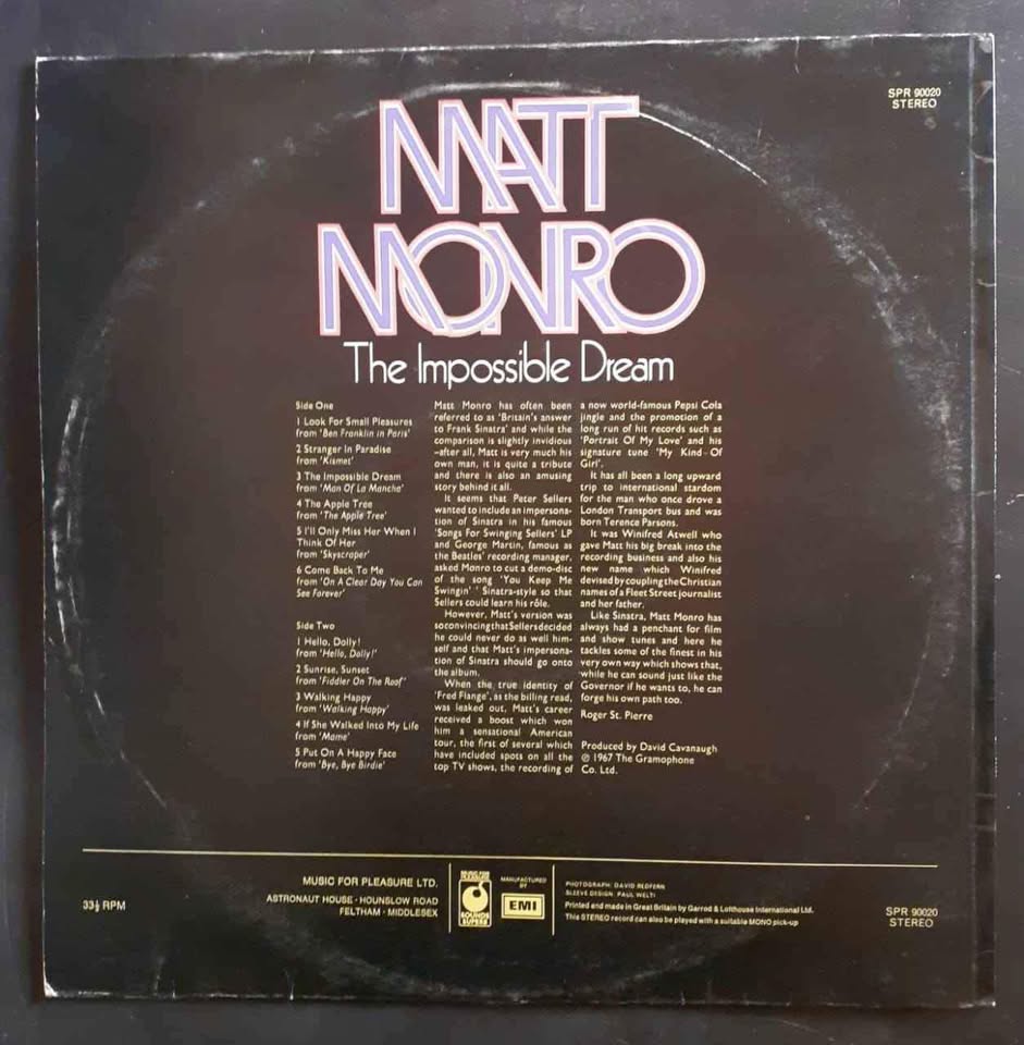 Matt Monro - The Impossible Dream LP Record
