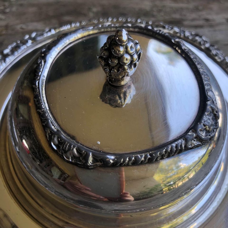 Vintage Seranco EPNS Art Nouveau Silver Plated Butter Dish with Handles and Lid
