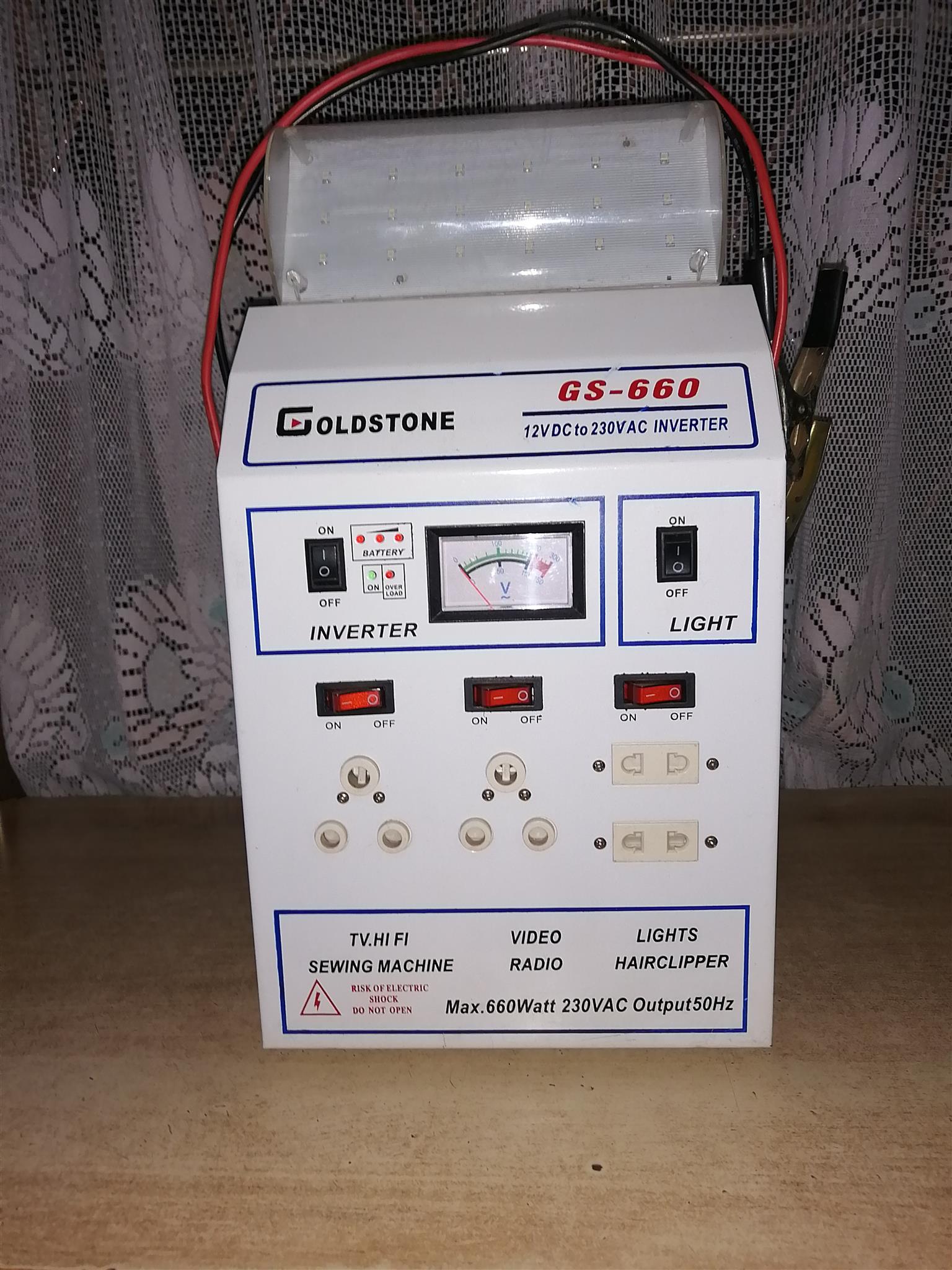 12VDC to 230VAC 660W Inverter combo with 12 Volt Battery Charger.