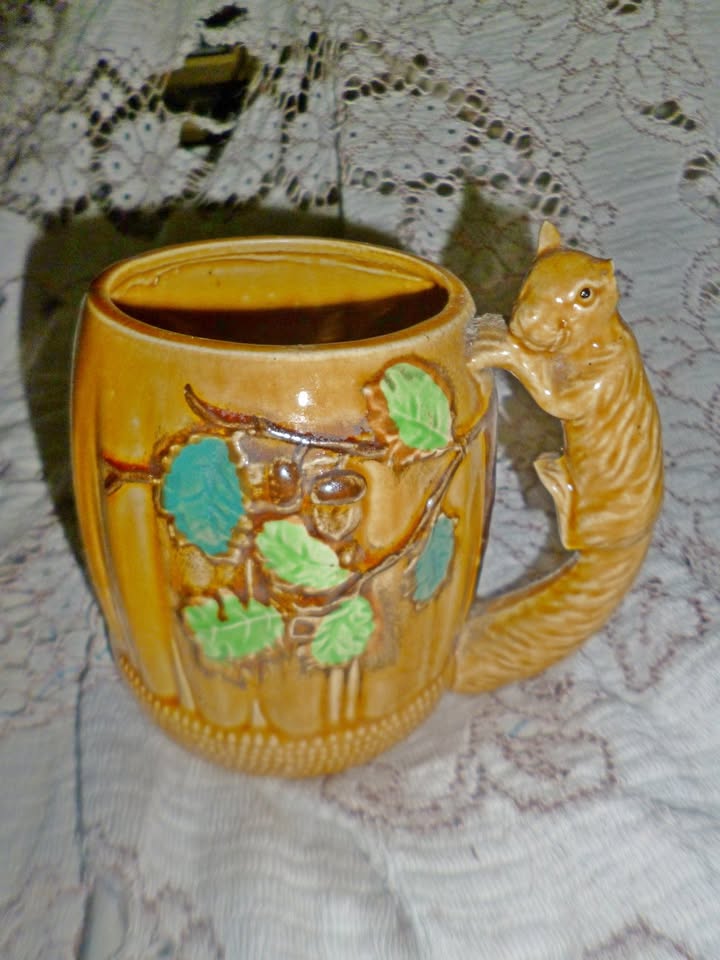 Vintage Japanese Majolica Acorn  squirrel set x3