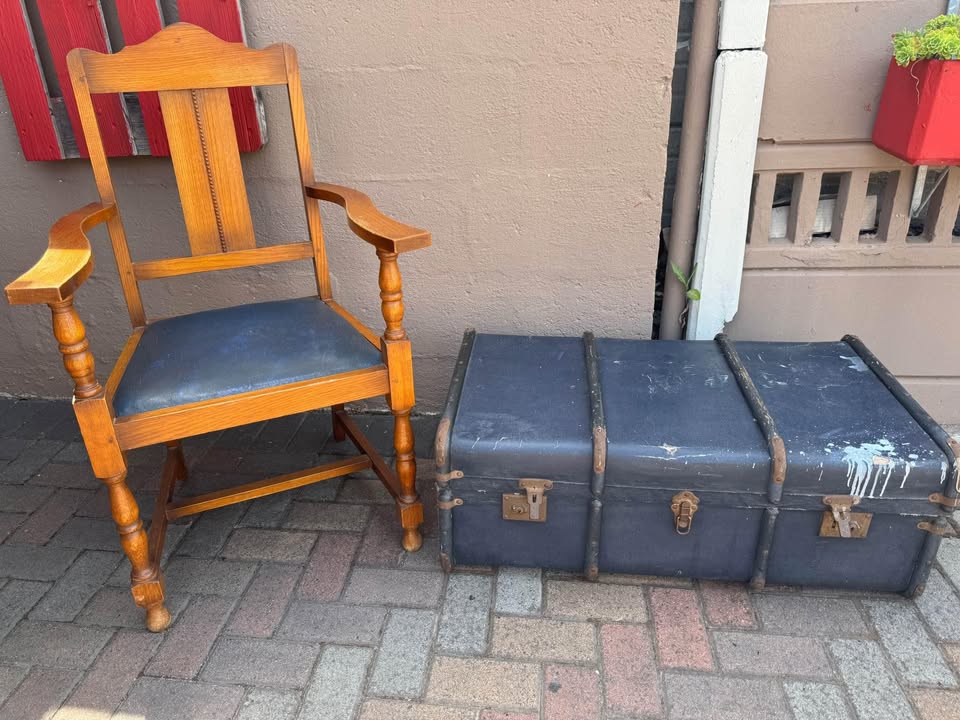 Antique armchair and trunk