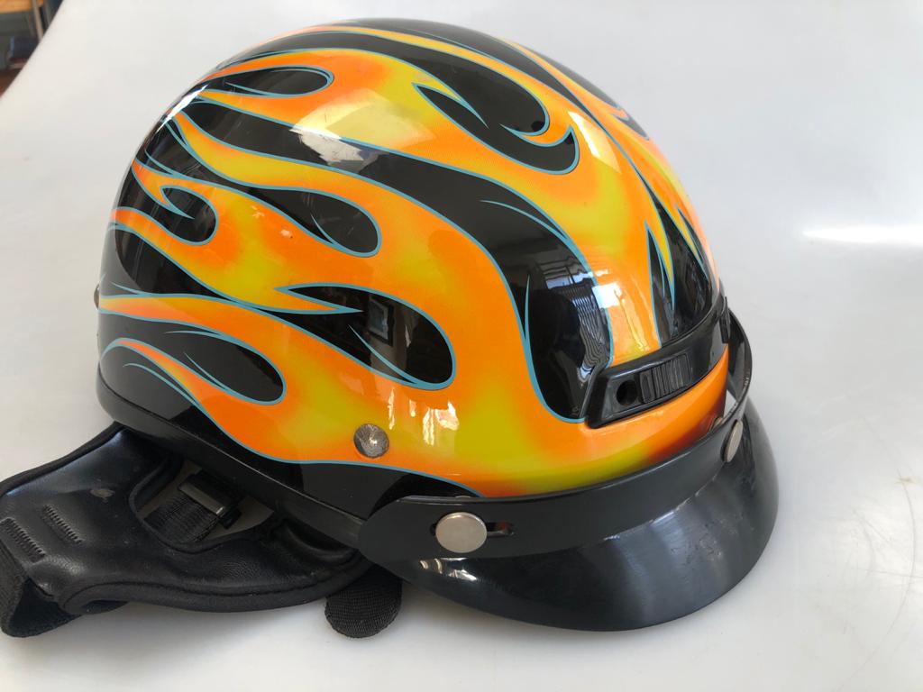 Funky "Orange Flames" half shell open Motorbike helmet - Large 59-60