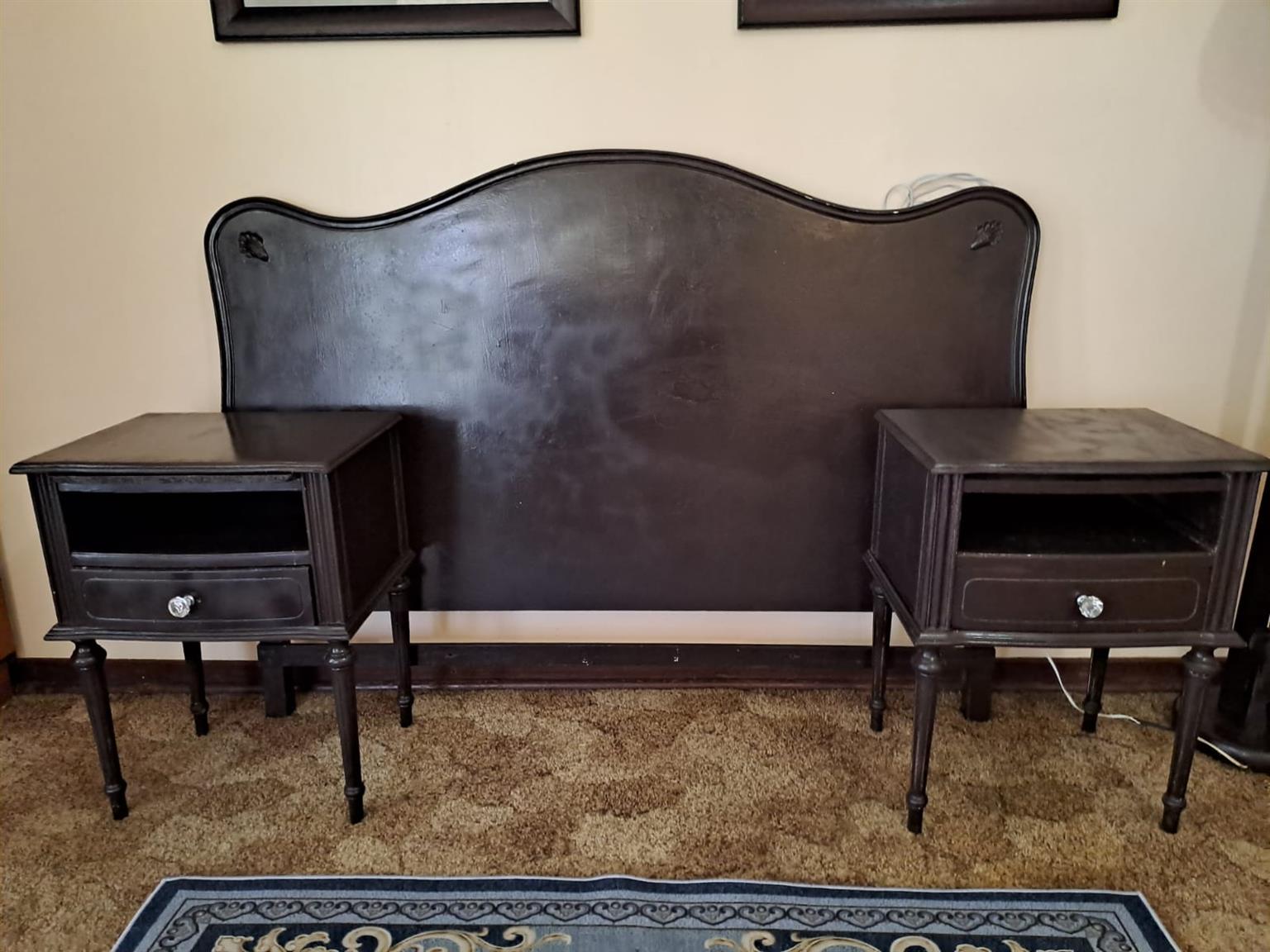 Antique French Regency bedroom Sweet Headboard 2 bedside tables