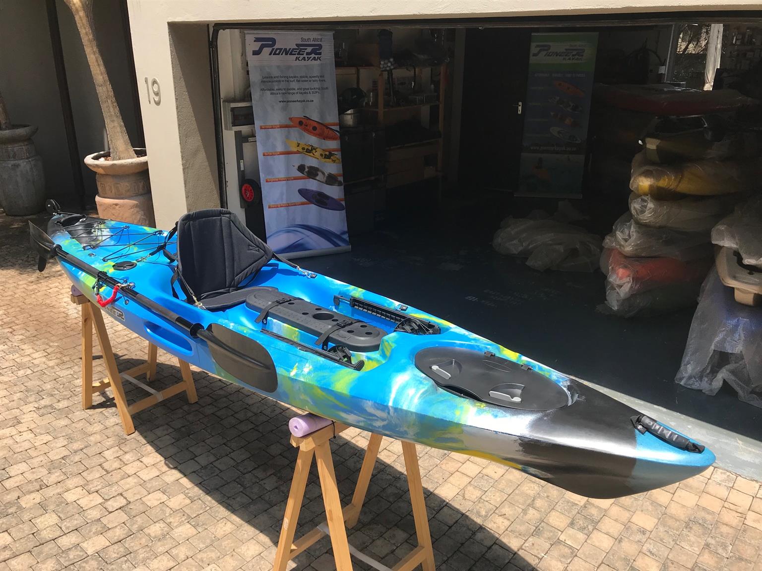 Pioneer Kayak Kingfisher incl. seat, paddle, leash, rudder and rod holders, NEW! Pioneer Kayak Kingfisher incl. seat, paddle, leash, rudder and rod holders, NEW!
