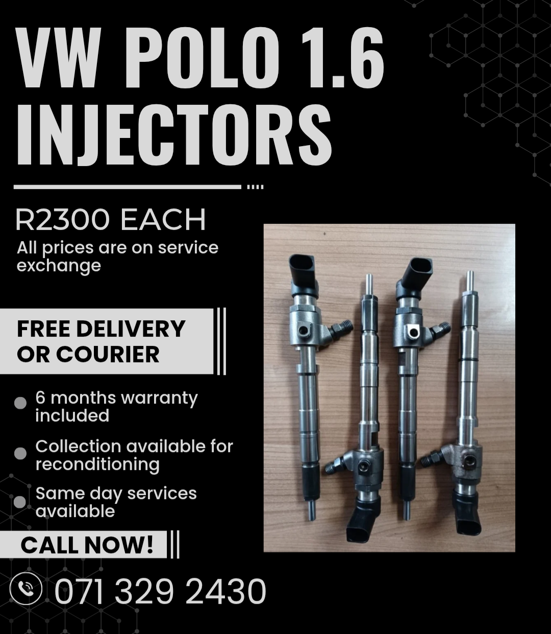 VW POLO 1.6 DIESEL INJECTORS FOR SALE WITH WARRANTY - Private Seller VW POLO 1.6 DIESEL INJECTORS FOR SALE WITH WARRANTY - Private Seller
