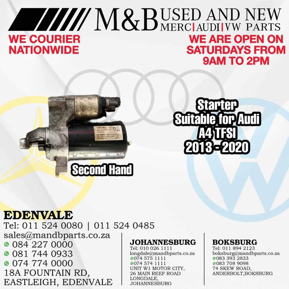 Starter (Second Hand) Suitable for Audi A4 TFSI 2013-2020 Part Number: 06H911021 - Private Seller Starter (Second Hand) Suitable for Audi A4 TFSI 2013-2020 Part Number: 06H911021 - Private Seller