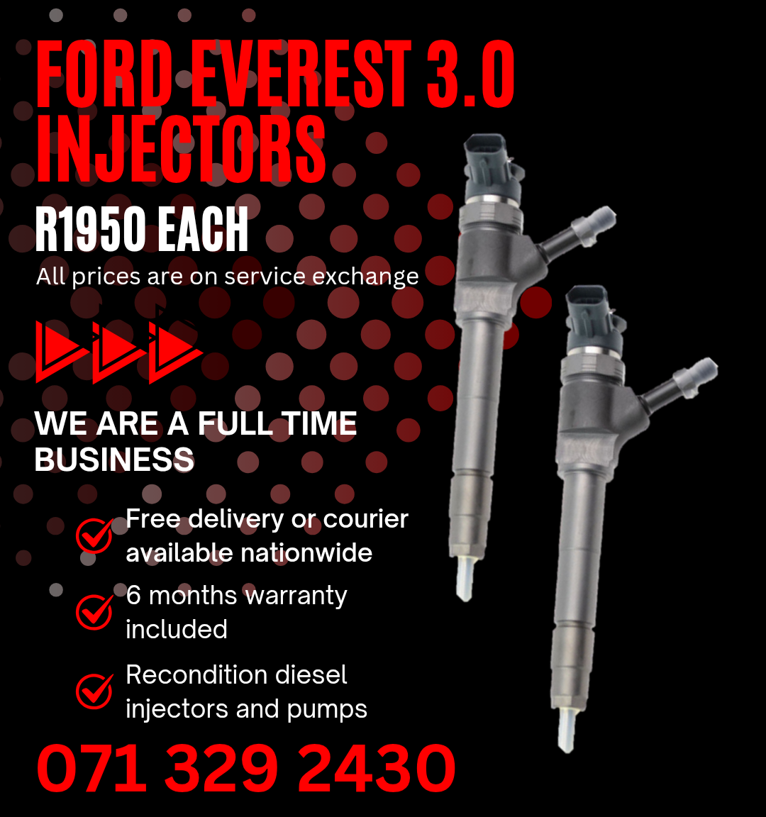 FORD EVEREST 3.0 INJECTORS FOR SALE WITH WARRANTY - Private Seller FORD EVEREST 3.0 INJECTORS FOR SALE WITH WARRANTY - Private Seller