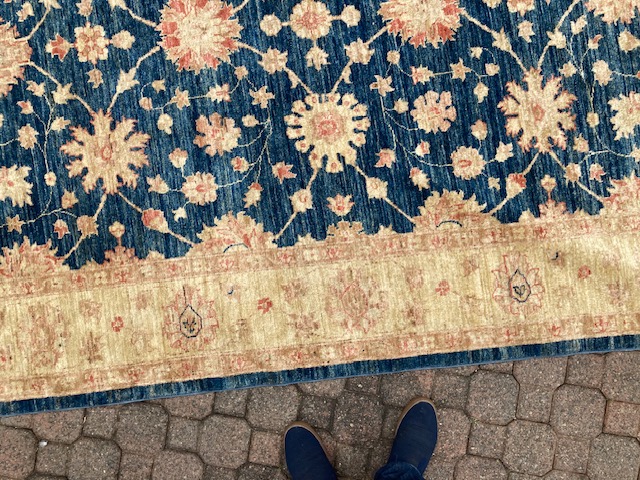 Afghan carpet blue and gold. Hand knotted 2.75x1.9m