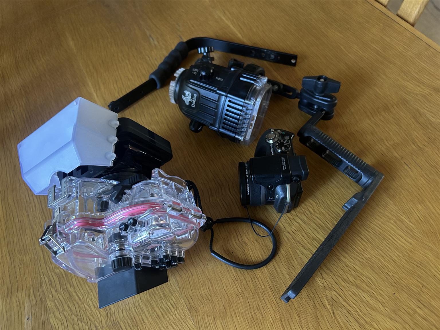Camera under water with housing and led light