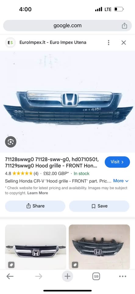 Honda Cr-v (2010-2012) Front Grille Centre Moulding Genuine 71121SWWE31 - Private Seller