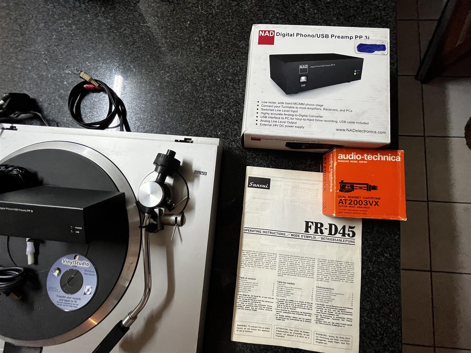 Sansui Record Players Two Units with NAD Pre amp LP to CD Converter.