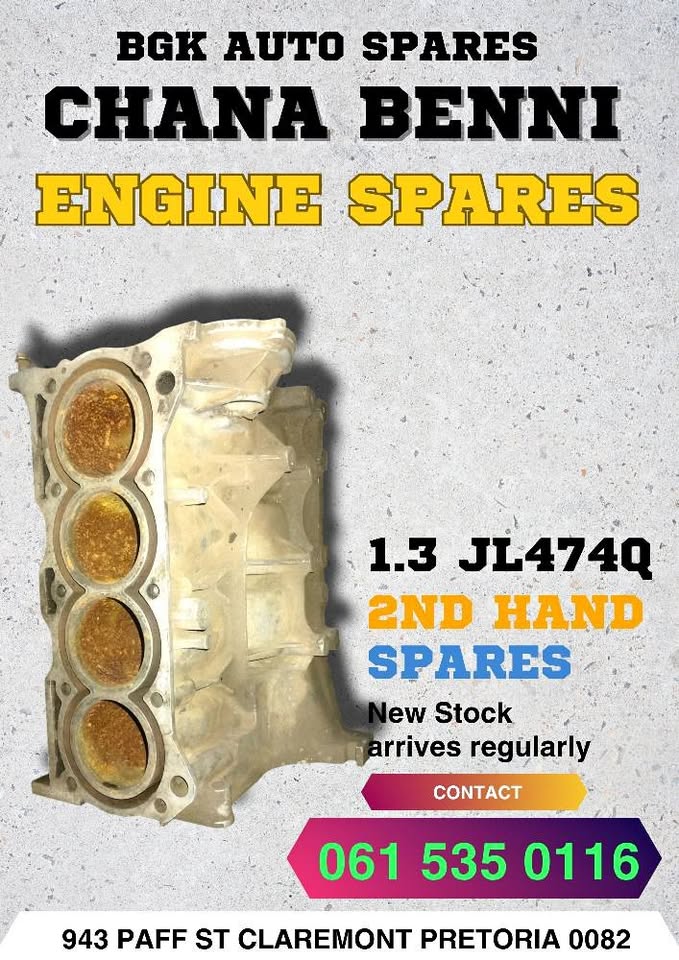 Chana benni 1.3 JL474Q engine spares Contact BGK AUTO SPARES - Private Seller Chana benni 1.3 JL474Q engine spares Contact BGK AUTO SPARES - Private Seller