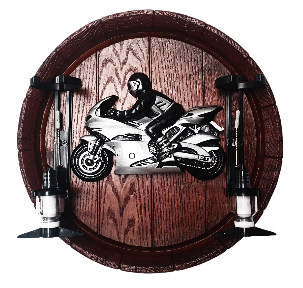 SILVER SuperBike Liquor Dispenser Large Barrel End with 2 Optics Brand New Items