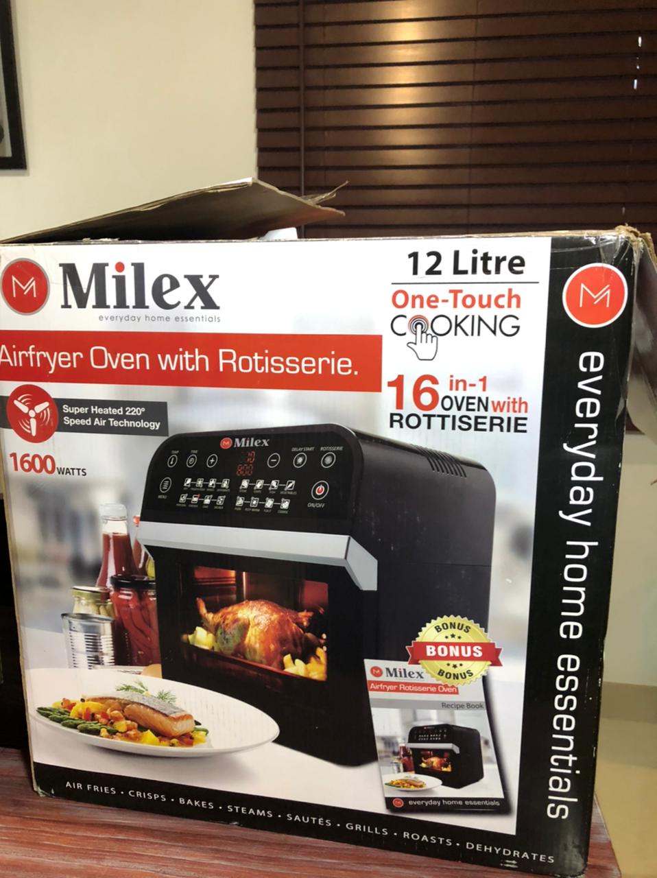 milex digital hurricane power 12l airfryer oven with rotisserie