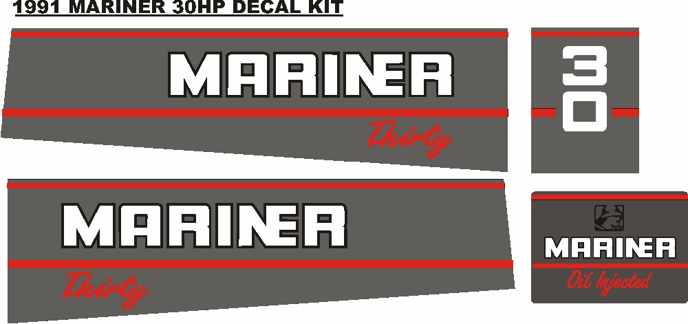 1991 Mariner 30 outboard motor cowl decals stickers graphics kits
