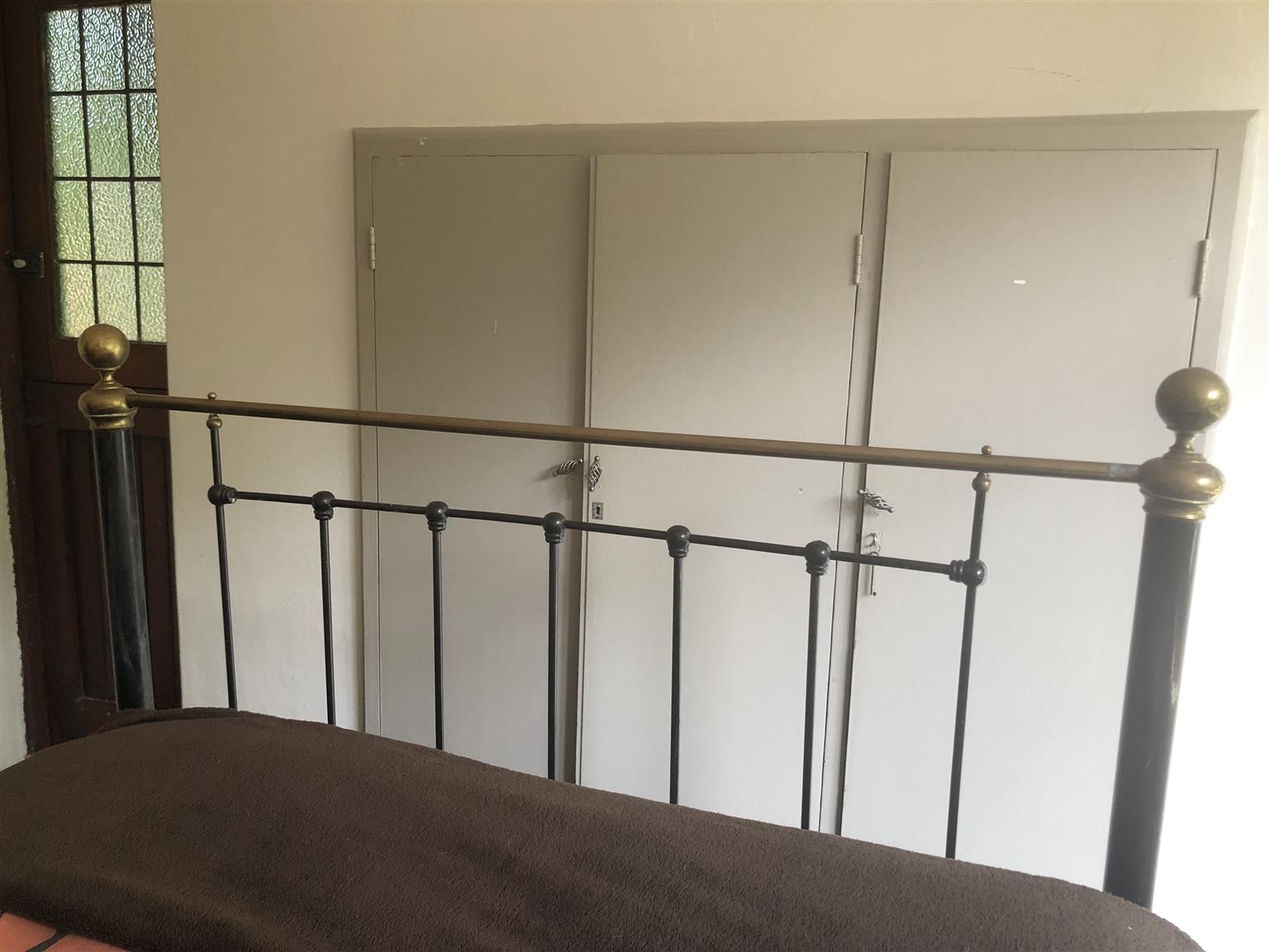 Victorian iron and brass double bed and mattress for sale
