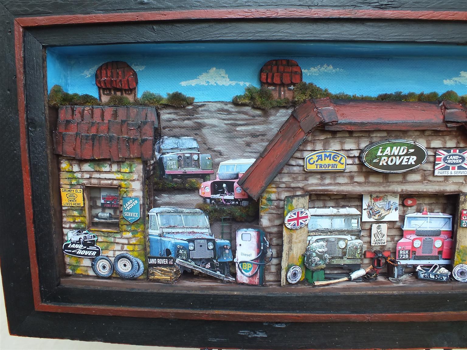 Vintage Land Rover Garage 3 D Diorama Art for Sale