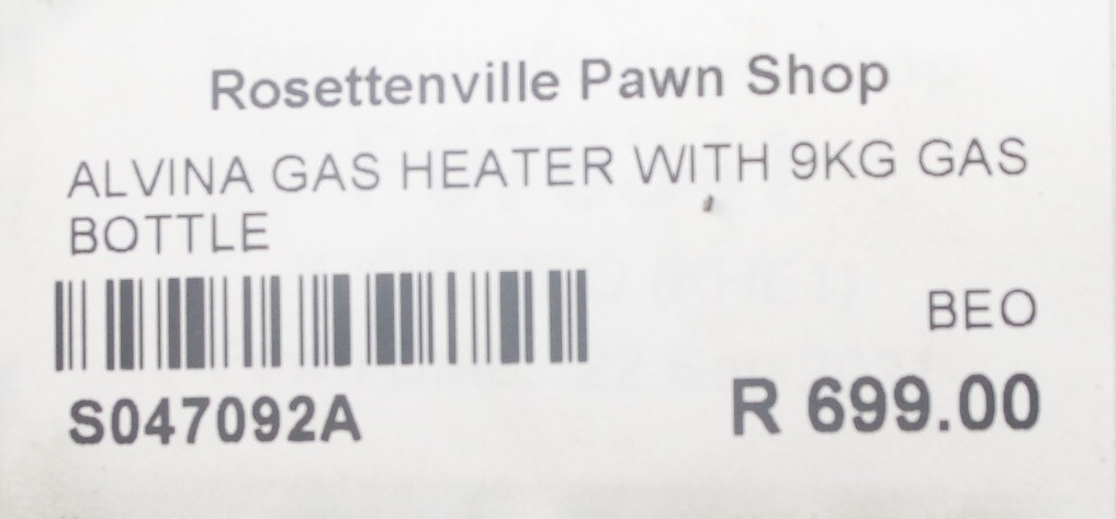 Alvina gas heater with 9kg gas bottle S047092A #Rosettenvillepawnshop