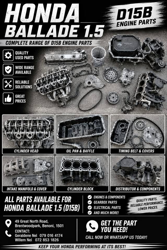 HONDA BALLADE 1.5 D15B ENGINE PARTS USED AND ORIGINAL HONDA - Private Seller HONDA BALLADE 1.5 D15B ENGINE PARTS USED AND ORIGINAL HONDA - Private Seller