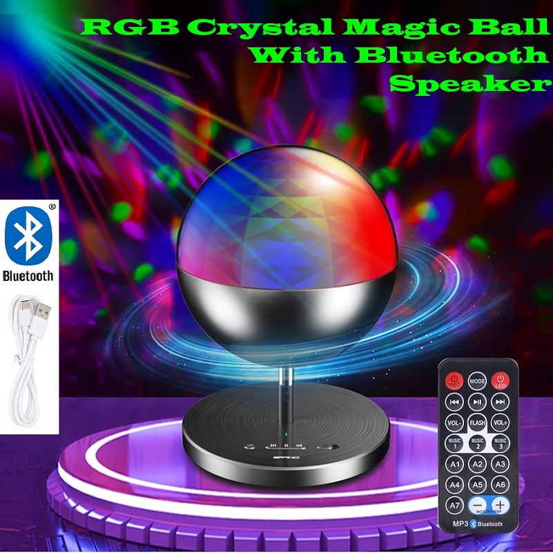Rechargeable MultiColour LED Wireless Speaker Music Rotating Crystal Magic Ball