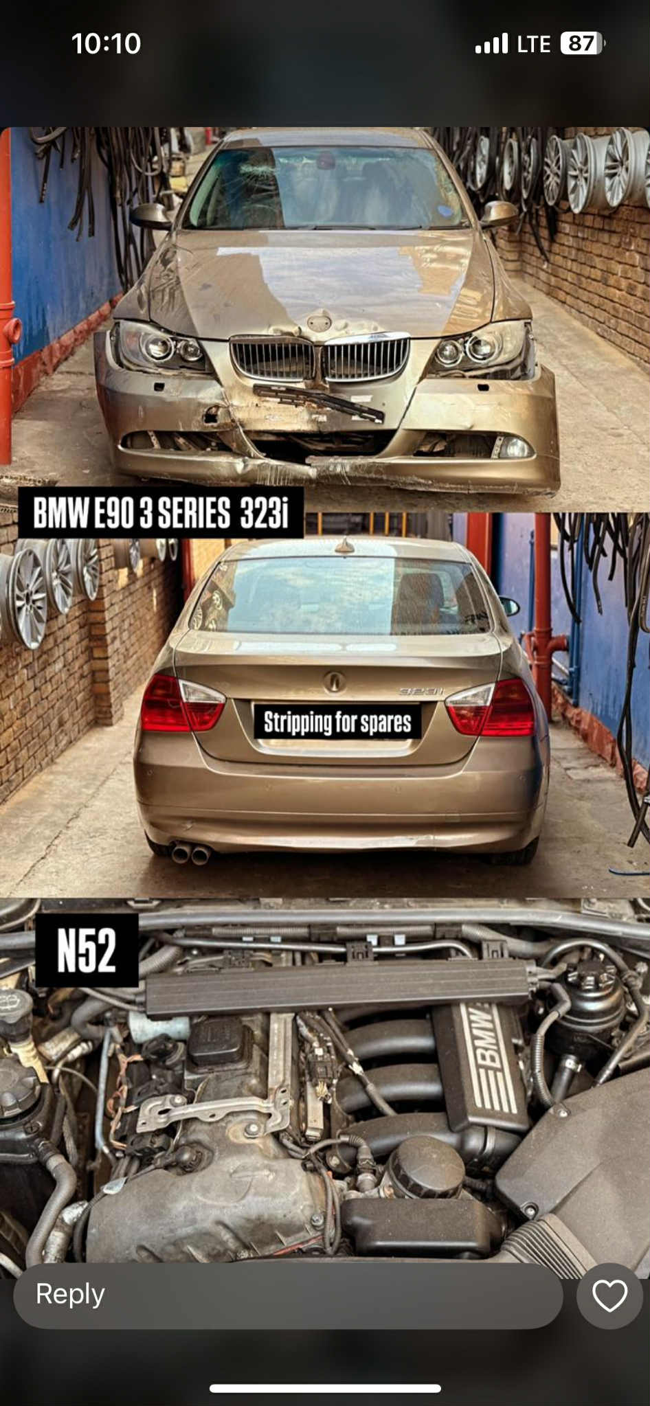 BMW E90 323I N52 PRE-LCI PRE-FACE STRIPPING FOR SPARES/PARTS - Private Seller BMW E90 323I N52 PRE-LCI PRE-FACE STRIPPING FOR SPARES/PARTS - Private Seller