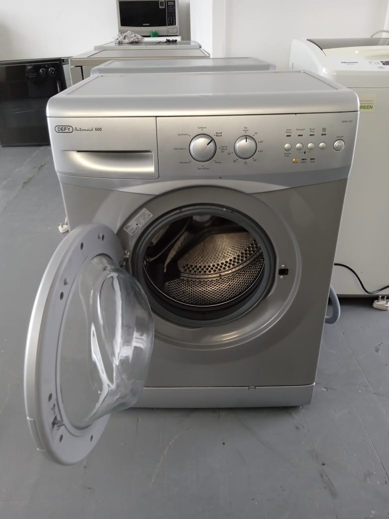 silver front loader washing machine