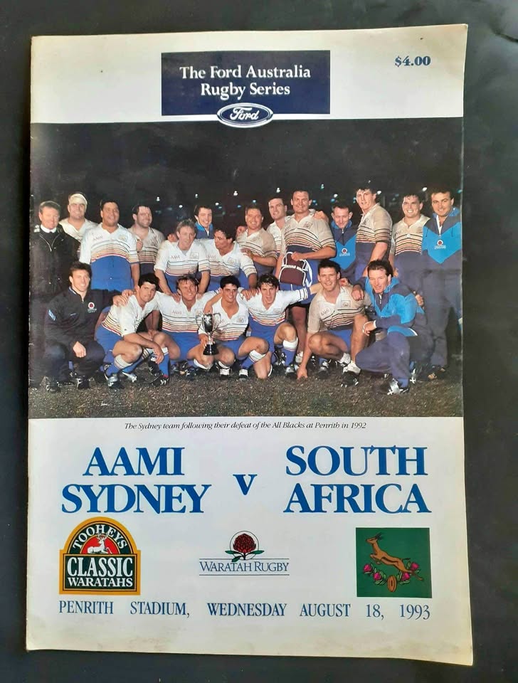 Sydney vs South Africa 1993 Tour Match Programme Sydney vs South Africa 1993 Tour Match Programme