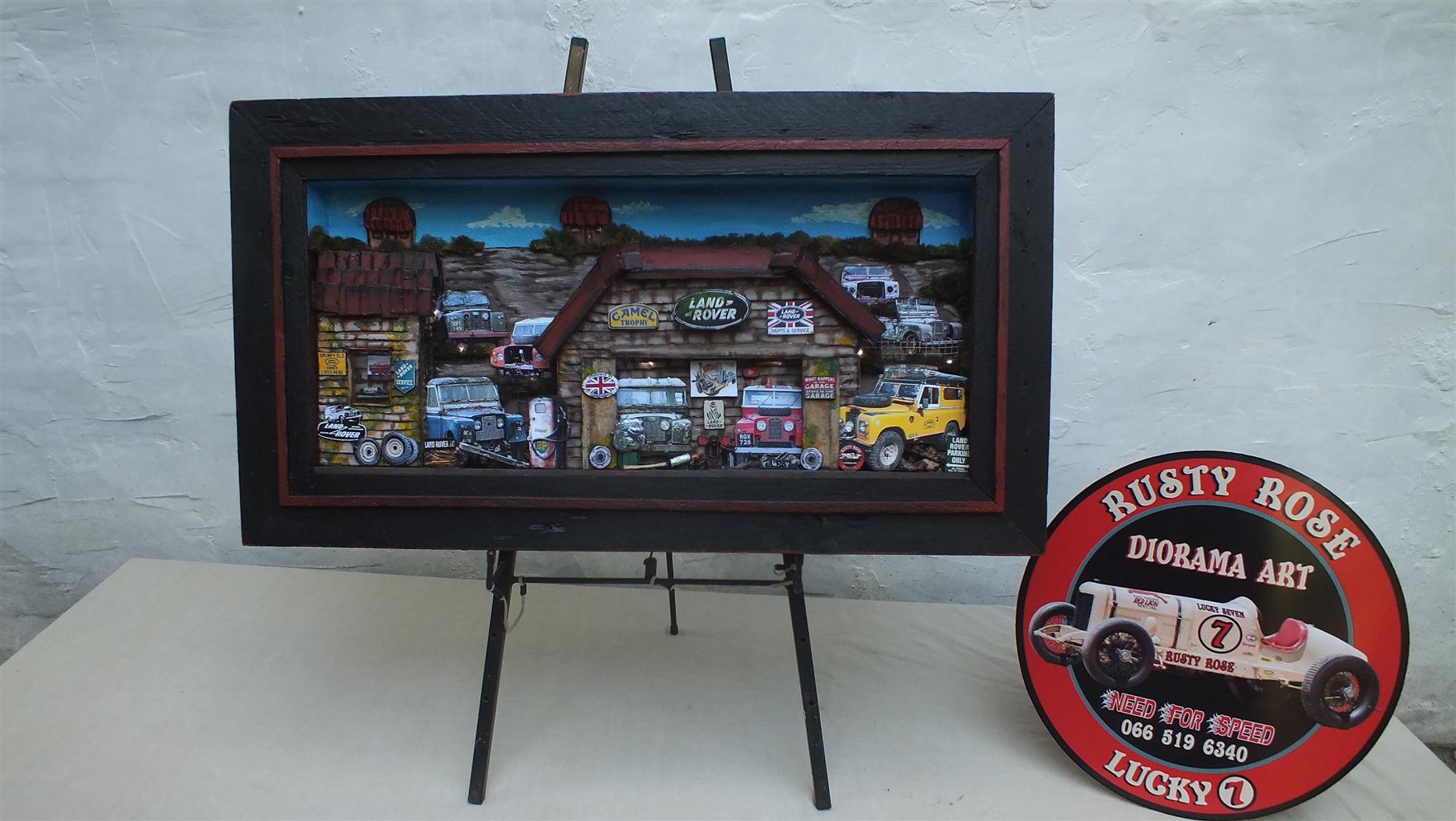 Vintage Land Rover Garage 3 D Diorama Art for Sale