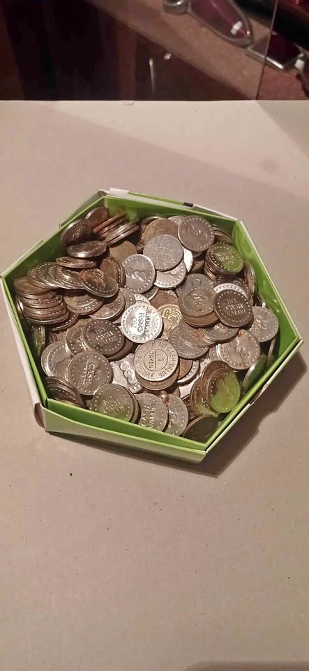 Box full of old tokens Box full of old tokens