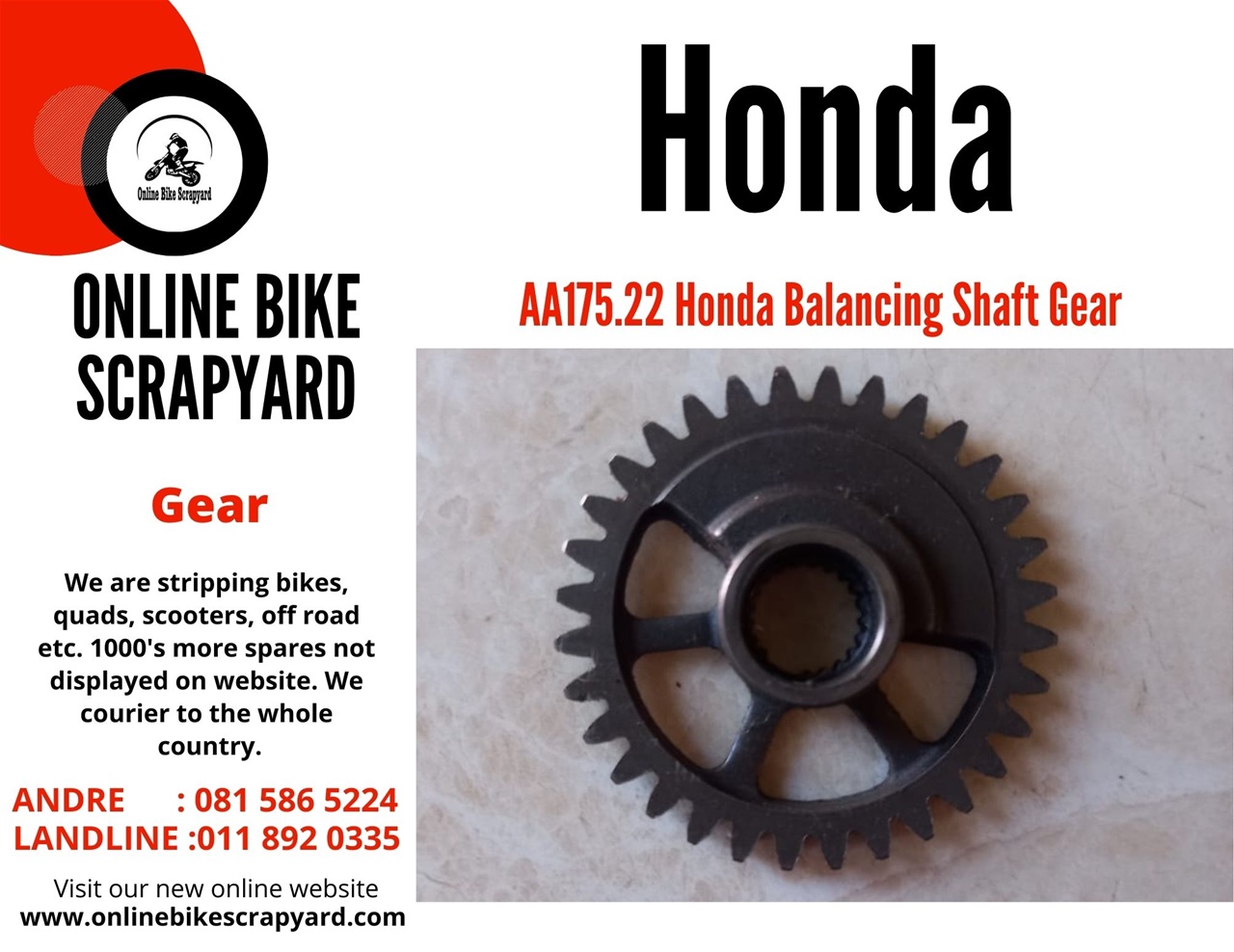 Balancing shaft. Online bike Scrapyard new and secondhand spares and accessories