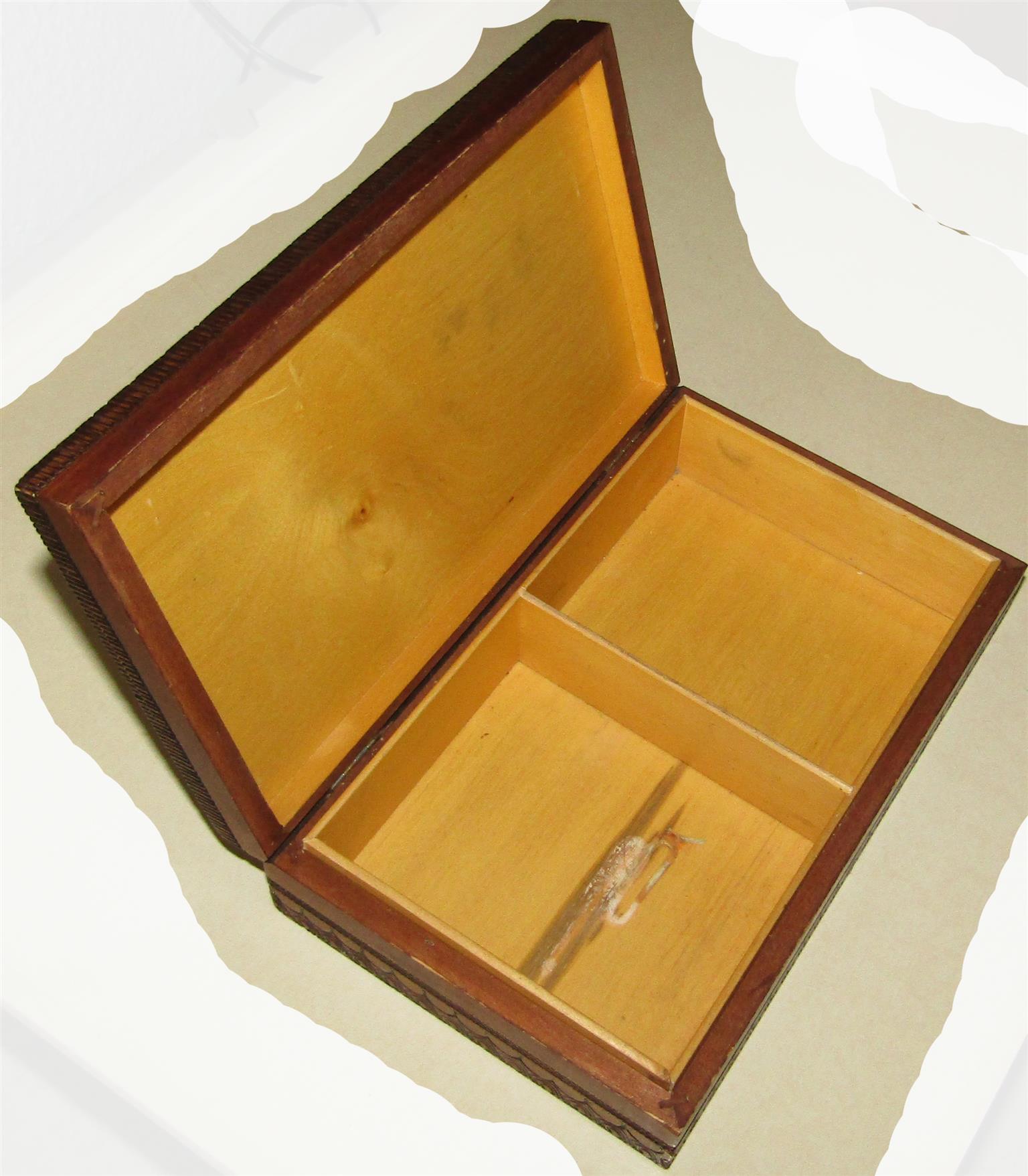 J & J Cash Hand Carved Hinged Wooden Box with Woven Image of Forest Animals made