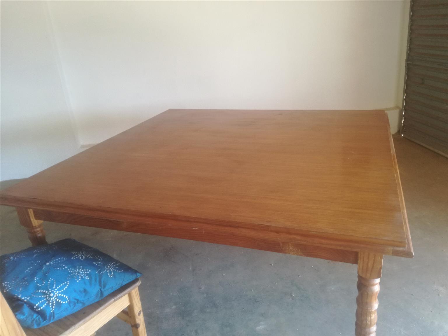 Dining table,  square 8 seater, solid wood with veneer top