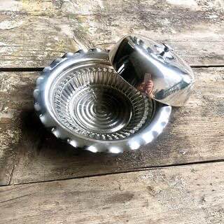 Antique Silver Plated Butter Dish with scalloped edge with a glass inner
