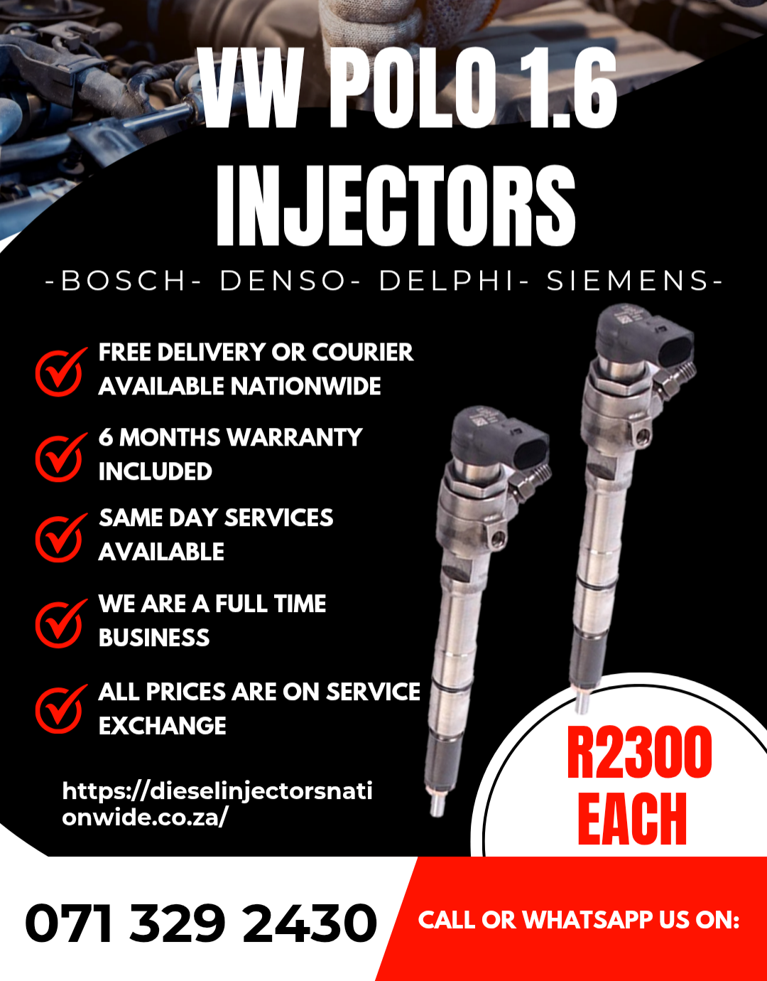 VW POLO 1.6 DIESEL INJECTORS FOR SALE WITH WARRANTY - Private Seller VW POLO 1.6 DIESEL INJECTORS FOR SALE WITH WARRANTY - Private Seller