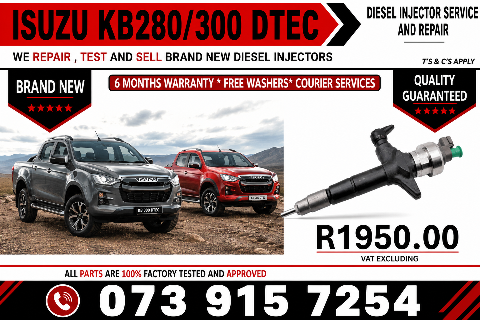 _Isuzu_KB280/KB300_DTEC_Diesel_Fuel_Injectors - Private Seller _Isuzu_KB280/KB300_DTEC_Diesel_Fuel_Injectors - Private Seller