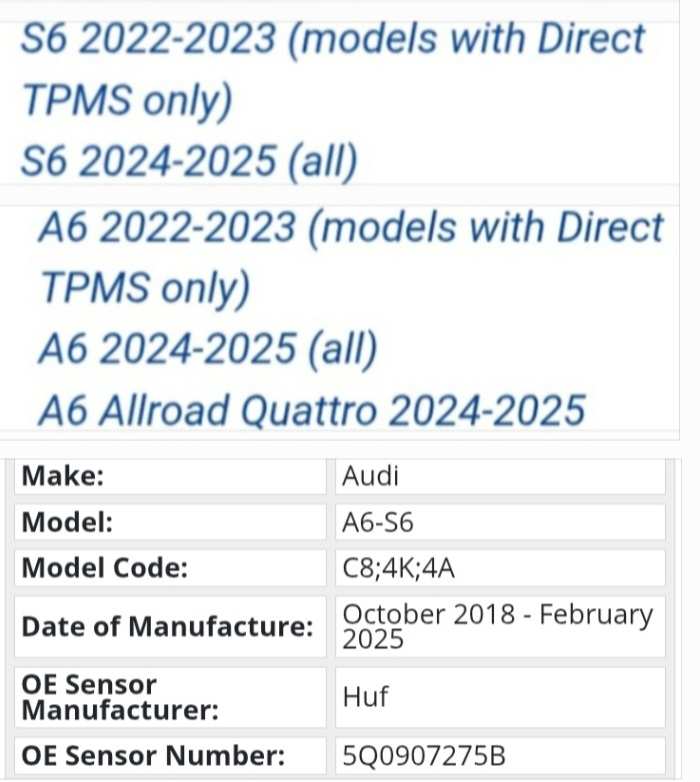 Audi A6 S6 RS6 TPMS tyre pressure monitor sensors and valves - Private Seller Audi A6 S6 RS6 TPMS tyre pressure monitor sensors and valves - Private Seller