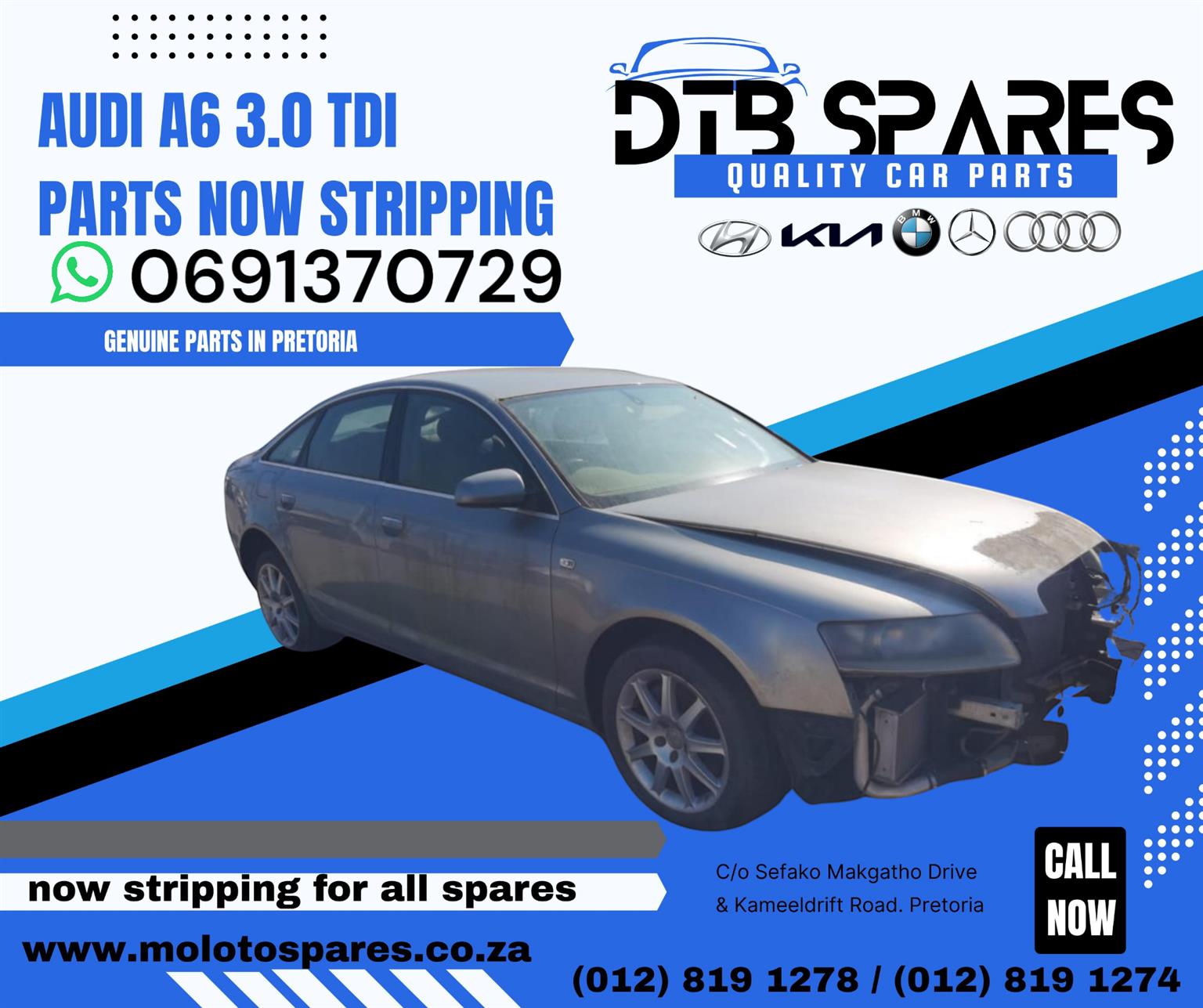 All spares for Audi Bmw Merc Kia and Hyundai