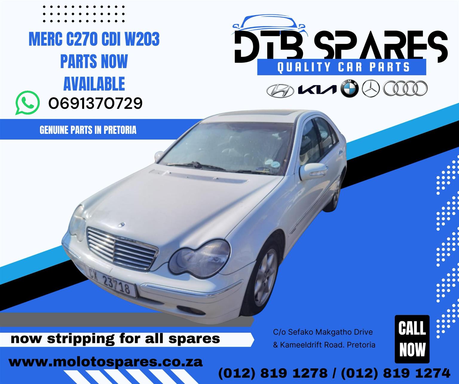 All spares for Audi Bmw Merc Kia and Hyundai
