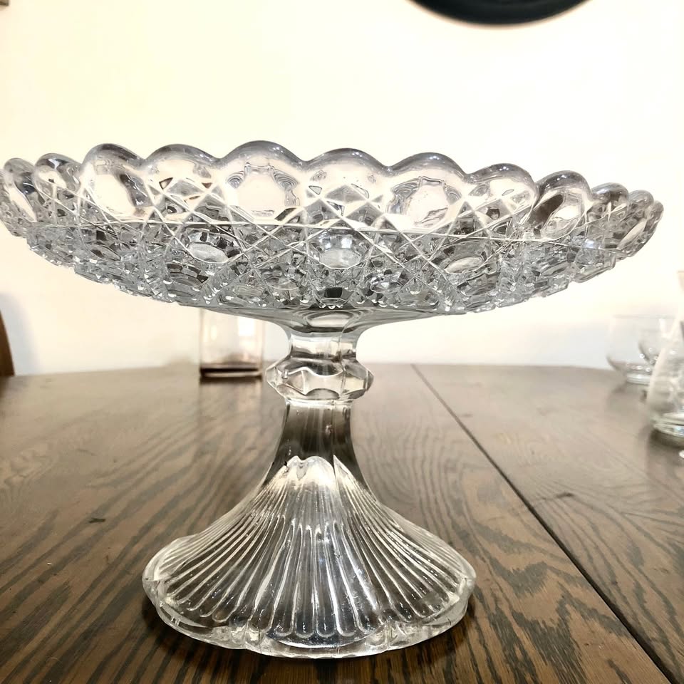 Vintage French Glass Pedestal Bowl/Cake Stand: Exquisite Elegance