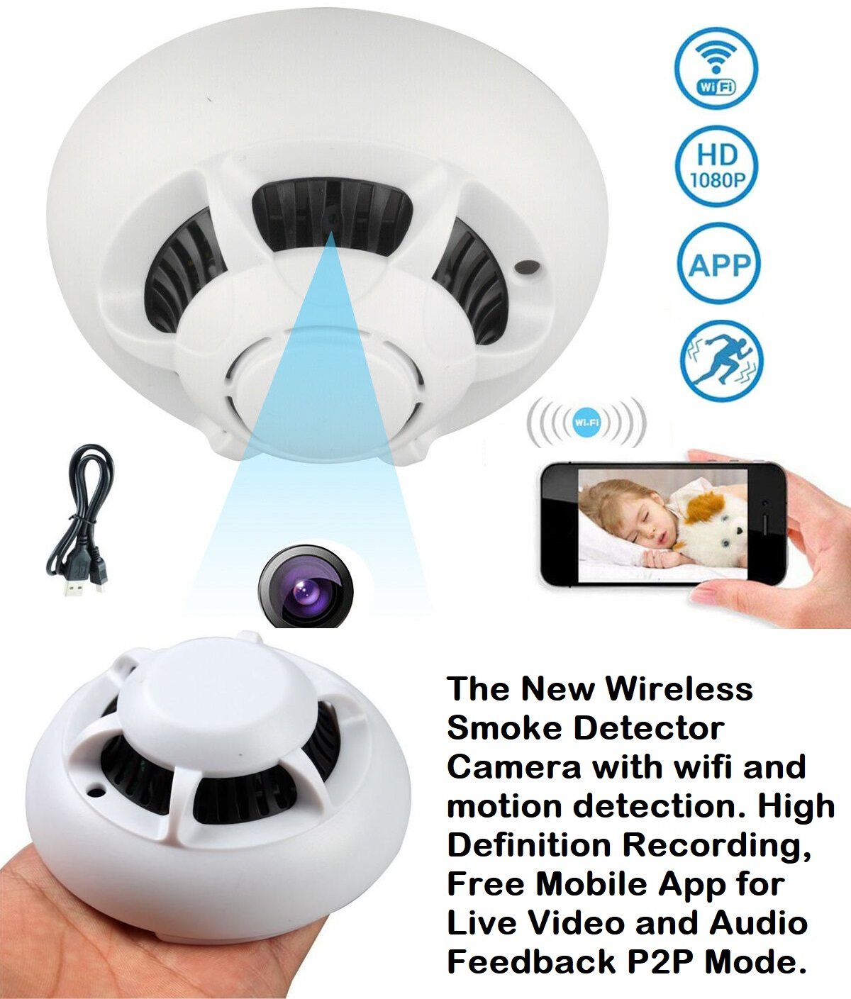 New Wireless Spy Smoke Detector HD Camera with P2P WiFi and Motion Detection NEW